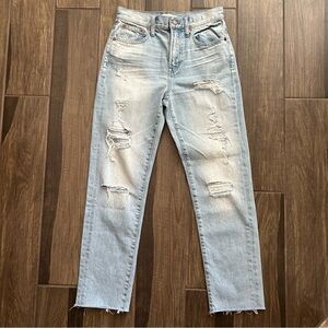 Madewell The Perfect Vintage Distressed Straight Leg Jeans Light Wash Sz 25